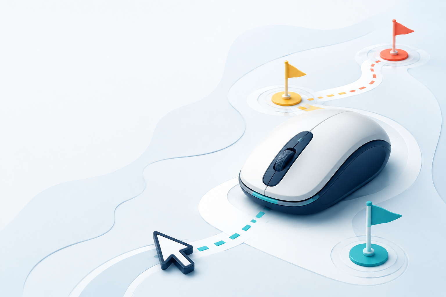 Mouse de computador sobre uma trilha com marcos coloridos